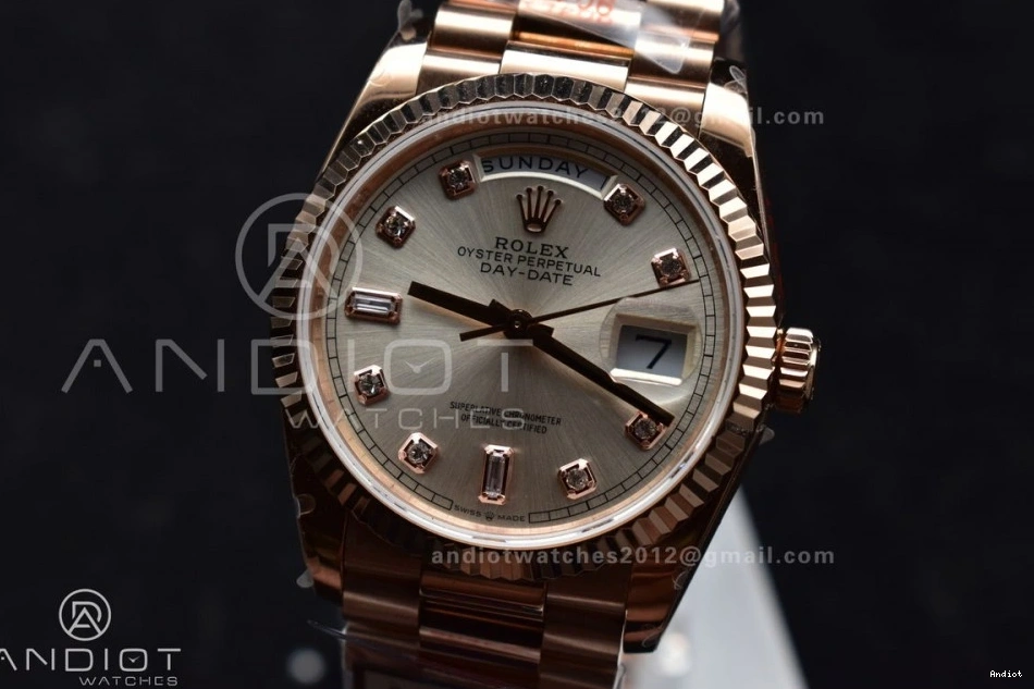 Dial QF DayDate with Square President Bracelet Edition RG Best Silver V5 36 (Gain 904L Steel Weight) Diamond on vr3255 0121